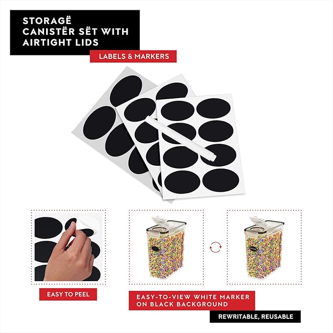 Cereal Containers Storage 3 Pack 135 fl. oz Cereal Dispenser Countertop, Airtight Food Storage Containers for Pantry Organization and Storage, Bpa-free Cereal Storage Container with Marker & Labels