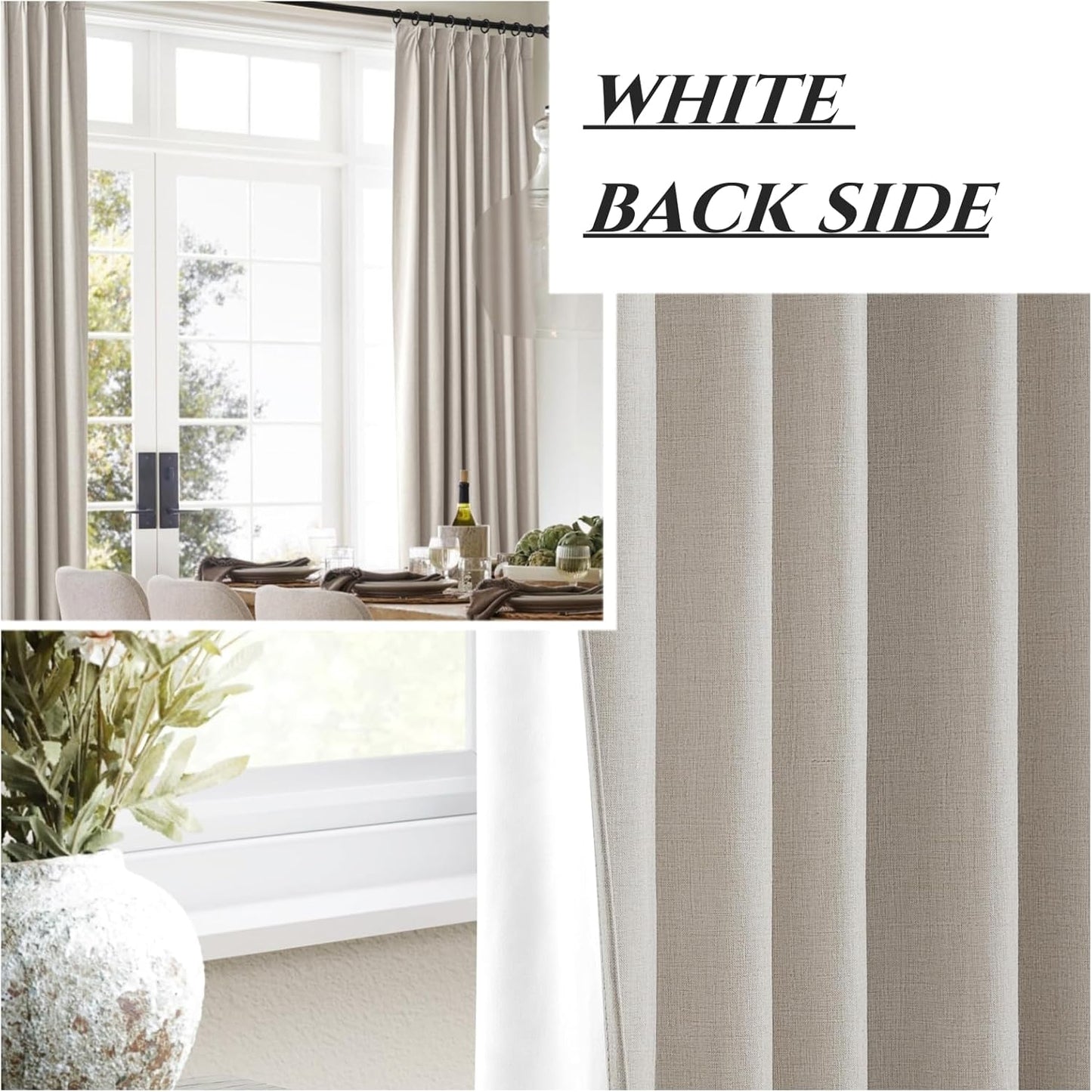 Black Out Curtains 72 Inch Long, Blackout Window Curtain & Drapes 72 Inch Length 2 Panels Set Burg Pinch Pleated Viral Natural Linen Short Farmhouse for Bedroom/Dining/Living Room 6FT
