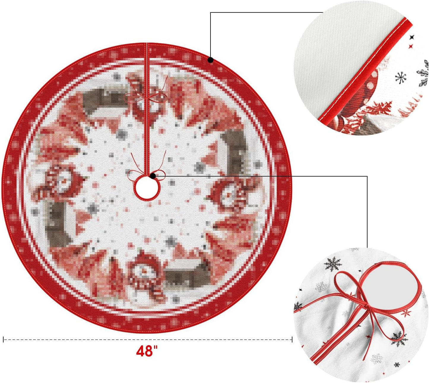 AVOIN colorlife Snowflake Snowman Cardinal Christmas Tree Skirt 48 Inch, Winter Holiday Tree Mat Decoration Red