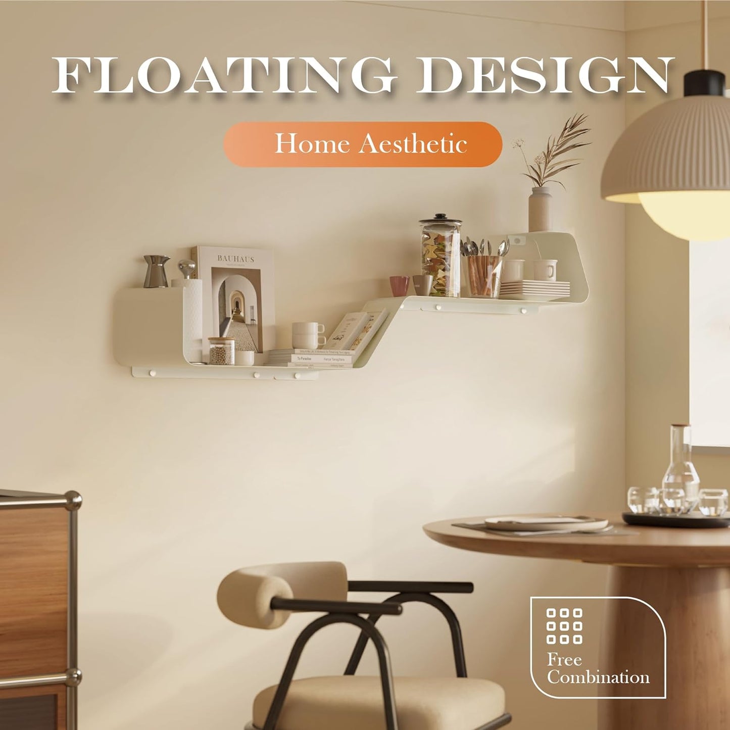 Floating Shelves, Wall Shelf, Set of 3 Wall Mounted Metal Shelves with Unique Design for Wall Storage, Book Shelf, Display Shelves for Bathroom Bedroom Kitchen Living Room for Home White