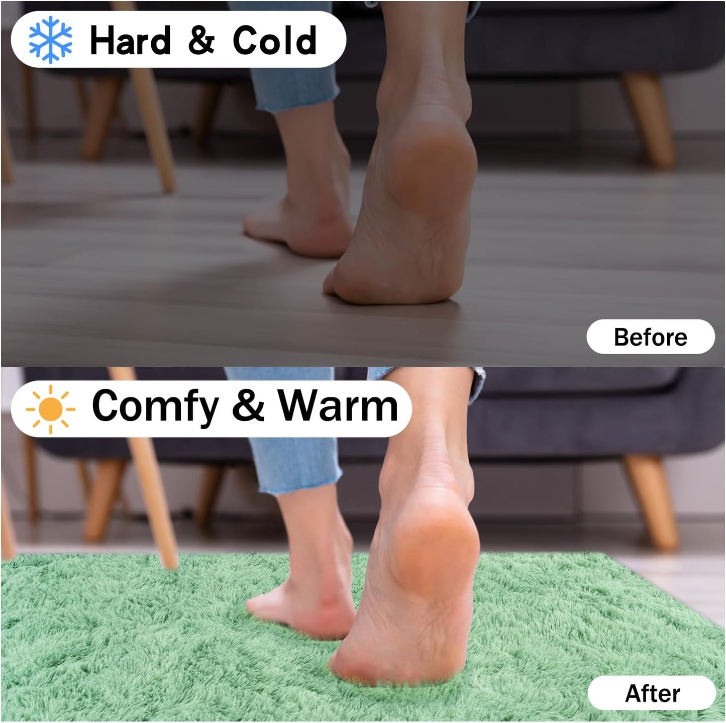 Rezutan Fluffy Rug for Living Room Bedroom, Large Comfy Modern Shaggy Fuzzy Kids, Plush Indoor Nursery Classroom Home Decor Bedside Rug with Non-Slip Bottom, Sage Green, 5X7 Feet