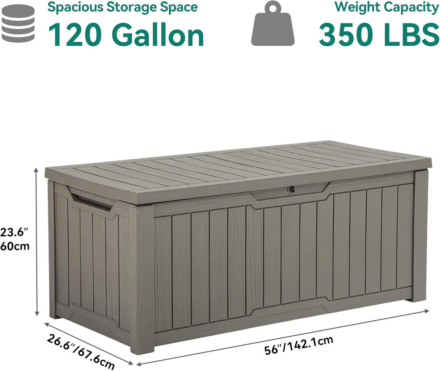 YITAHOME 120 Gallon Large Deck Box, Resin Outdoor Storage Box for Outdoor Pillows, Garden Tools and Pool Supplies, Waterproof, Lockable, Taupe