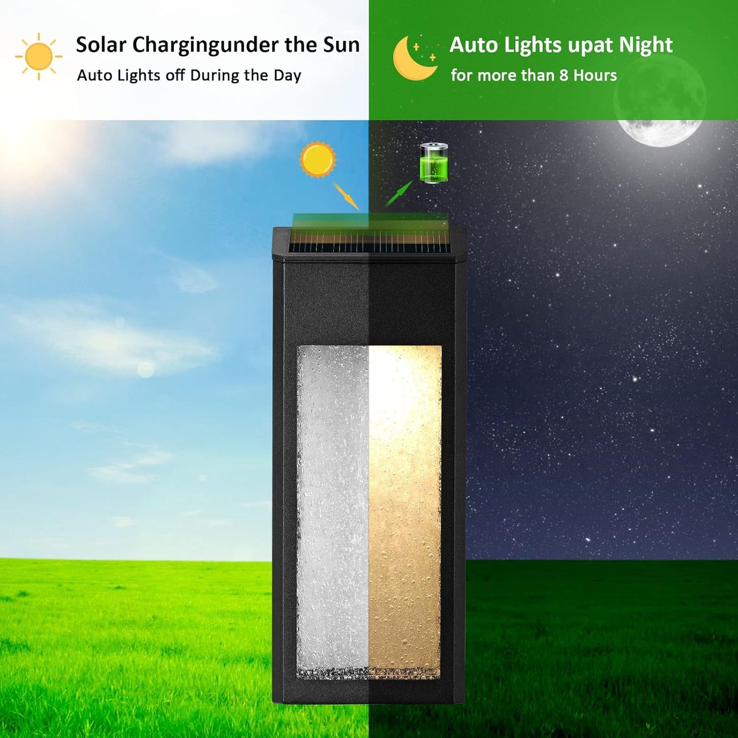 Solar Outdoor Lights, Metal Seeded Glass Fence Lights, Auto On/Off Waterproof Wall Lights,Warm/Color Changing Light Solar Lights for Wall Fence Patio Yard Porch Garden Decor,4 Pack