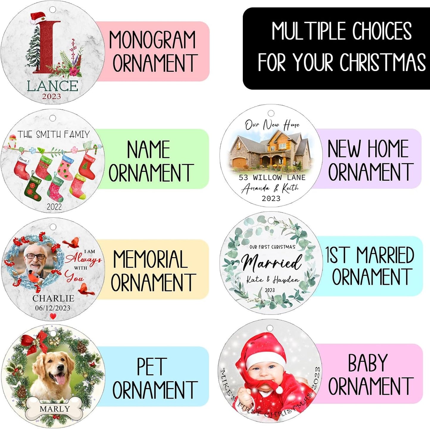 Personalized Christmas Ornaments,Double-Sided Ceramics Picture & Photo Custom Dog Cat Pet Ornament,Dog 1st Ornament 2025,Customized Xmas Ornaments