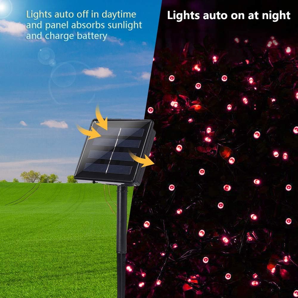 Joomer Red Solar Christmas Lights, 2 Pack Total 144FT 400 LED 8 Modes Waterproof Solar Christmas Lights Outdoor for Garden Yard Patio Christmas Decoration