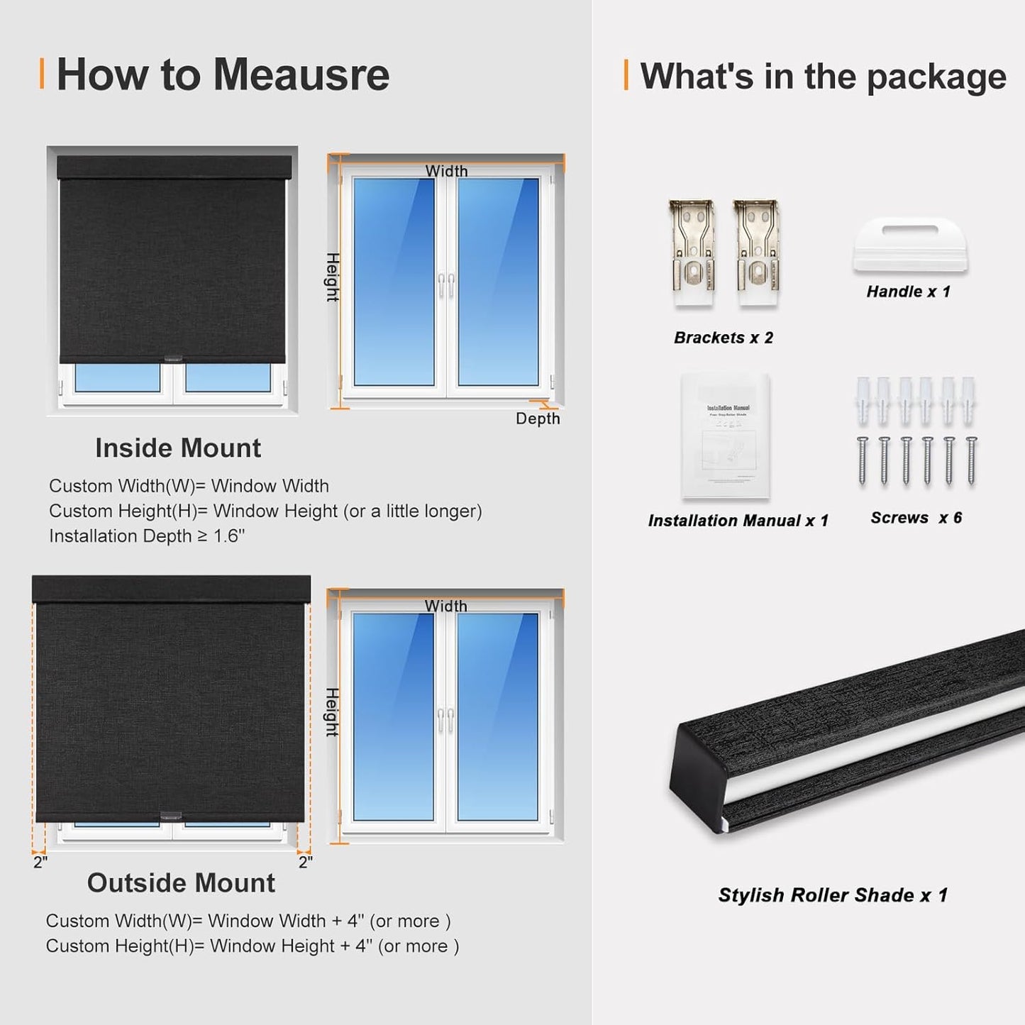 Persilux Free-Stop Cordless Blinds for Indoor Windows with Cover, Window Shades Blackout Roller Blinds, Thermal Insulated Fabric UV Protection for Kitchen, Office, Living Room, Black(76" W x 48" H)