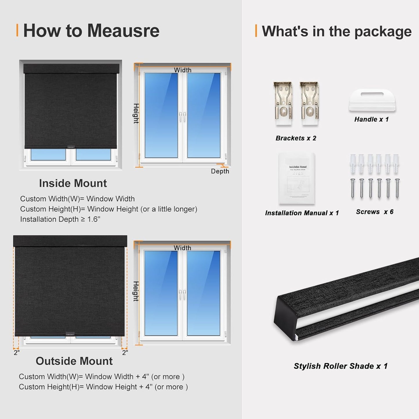 Persilux Free-Stop Cordless Blinds for Indoor Windows with Cover, Window Shades Blackout Roller Blinds, Thermal Insulated Fabric UV Protection for Kitchen, Office, Living Room, Black(42" W x 64" H)