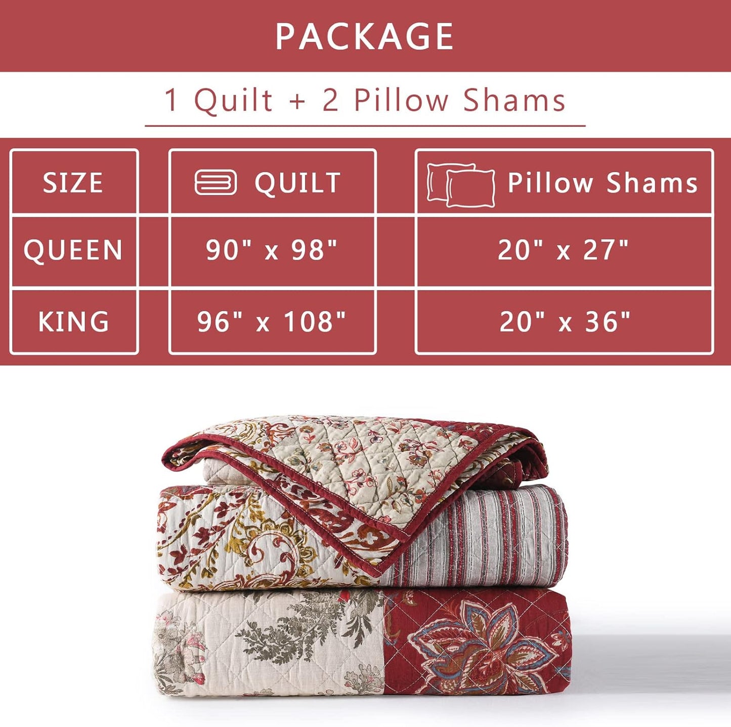 Yvooxny King Quilt Set Quilted Bedspread Country Farmhouse Cottage Vintage Ditsy Floral Paisley Style Reversible Lightweight Coverlet Set Real Patchwork Quilt for All Seasons, Antique Rose, King Size