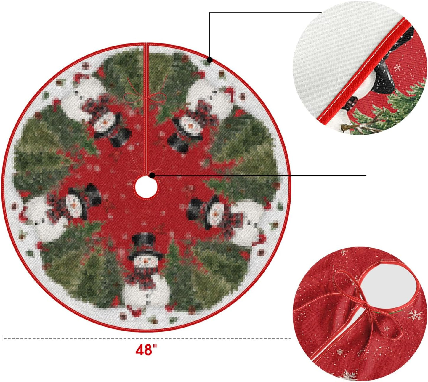 AVOIN colorlife Cardinals Cedar Snowman with Scarf Christmas Tree Skirt, Xmas Winter Holiday Party Tree Mat Indoor Outdoor Decoration 48 Inch