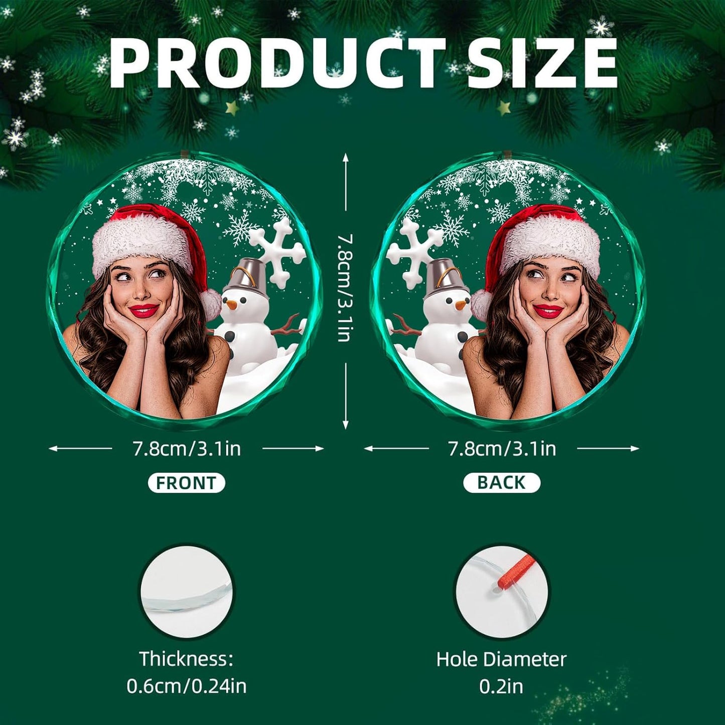 Personalized Christmas Ornaments, Custom Glass Ornament with Photo,Customized Christmas Tree Decor Gifts for Pet, Dad, Mom, Him, Her,Snowman