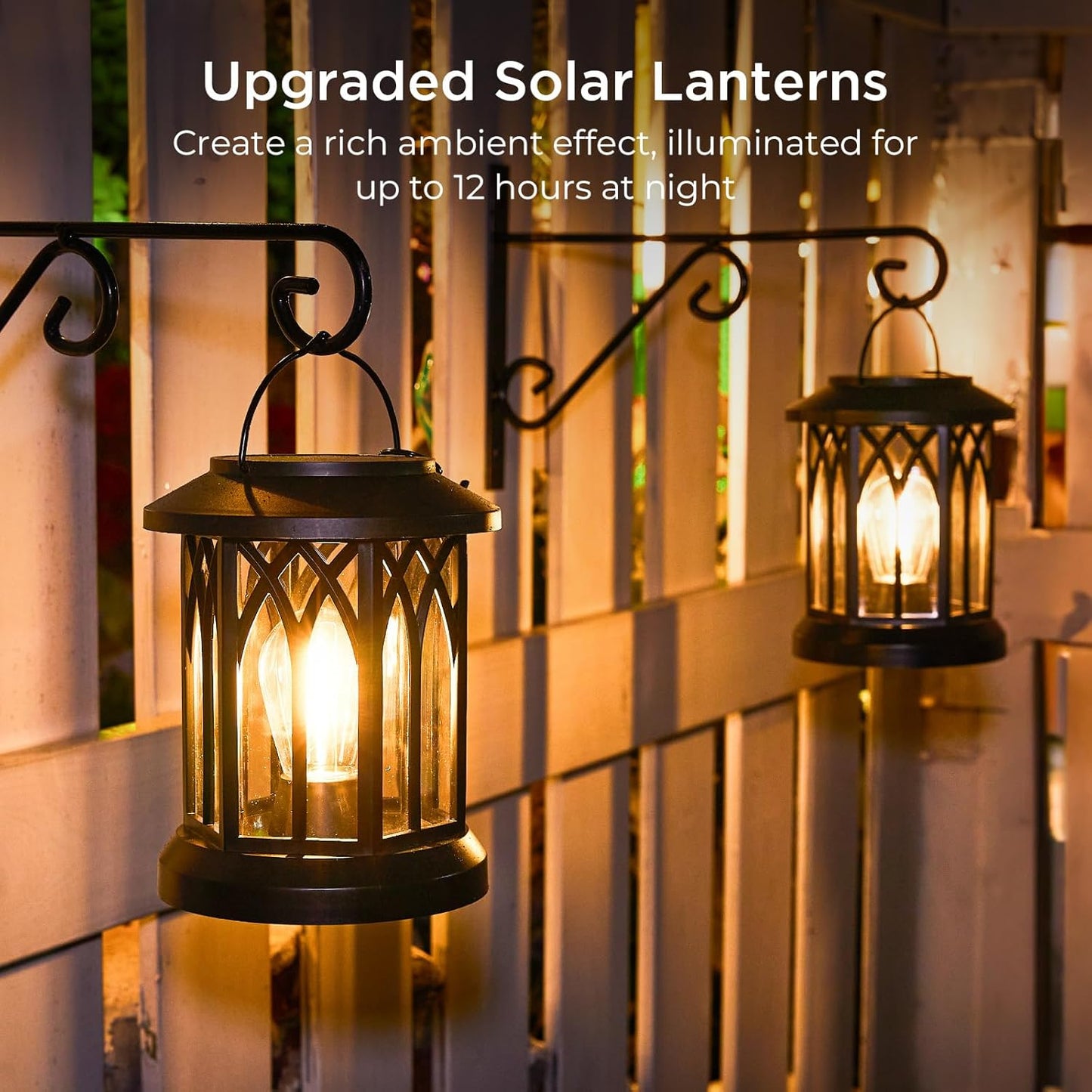 WdtPro Solar Lanterns Outdoor Hanging 4 Pack, Upgraded Bright Waterproof Lantern for Outside, Over 12Hrs Powered Lights for Garden, Yard, Patio Decor (Warm Light)