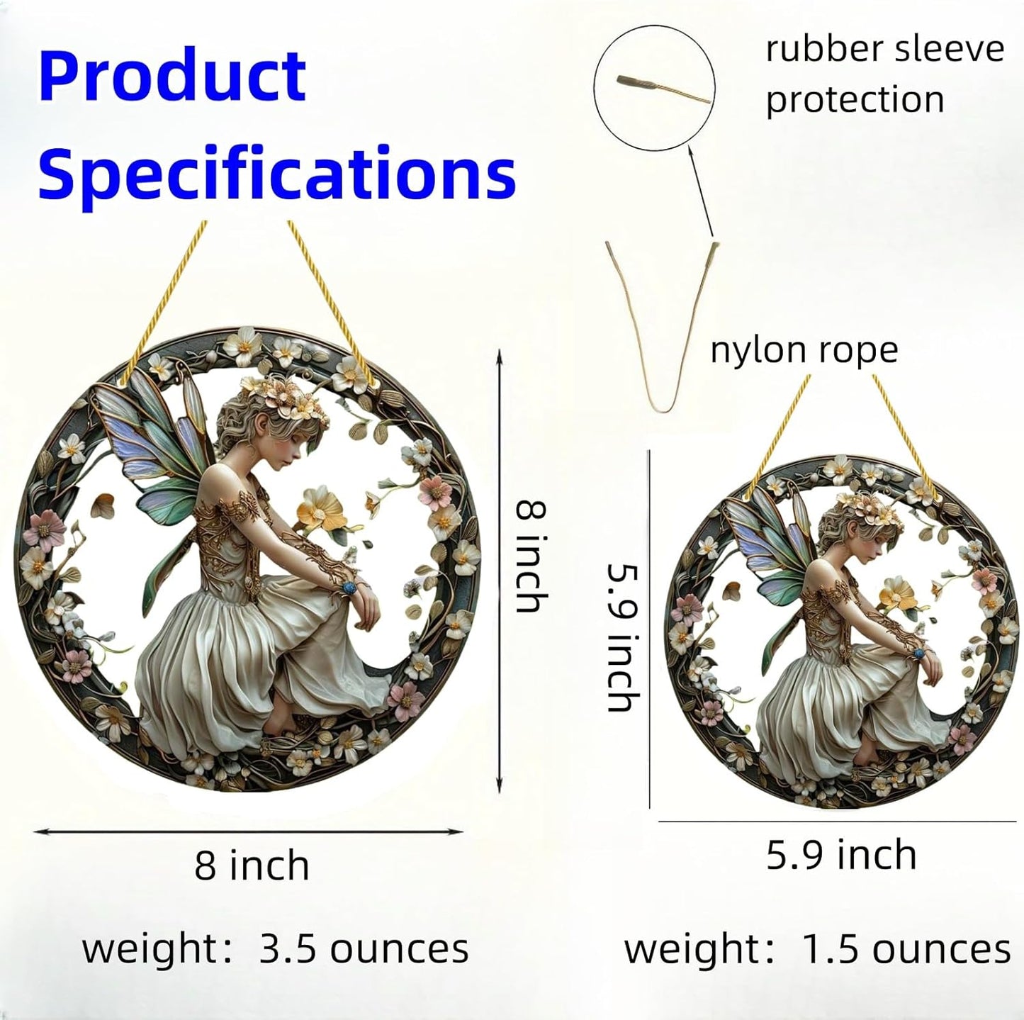 Flower Fairy Garden Decorations Angel Wing Christmas Halloween Deco Statue Art Elf Sculpture Hanging Craft for Outdoor Yard Courtyard Lawn Patio Window Acrylic Ornament Home Gift (B,L: 8*8 IN)