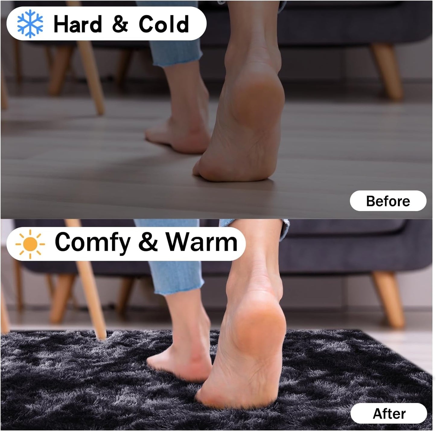 Rezutan Area Rugs 5x7 Living Room, Large Fluffy Rug for Bedroom, Soft Shag Shaggy Fuzzy Carpets for Boys and Girls Dorm Room Home Decor Aesthetic,Black Grey Tie-Dyed.