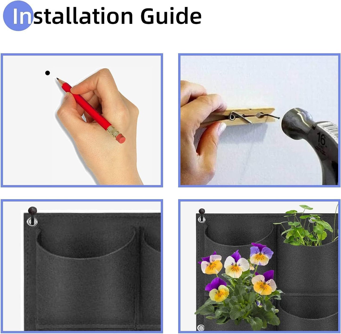 72 Pockets Hanging Planter Bags, Hanging Vertical Wall Mounted Plant Planting Grow Bags, Herb Garden Planter Outdoor Indoor Growing Bag, Gardening Vertical Greening Flower Container(1m×1m, Black)