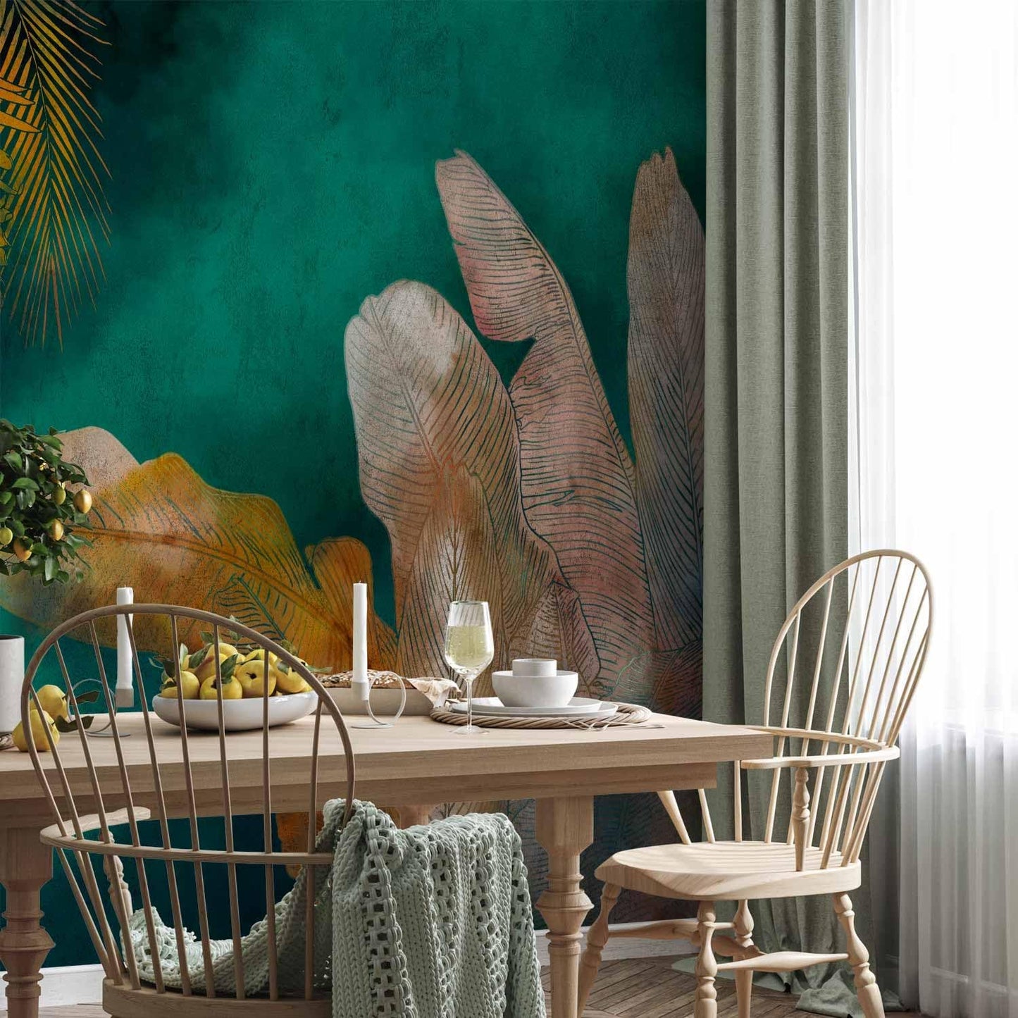 artgeist Wall Mural Jungle 96x69 in - XXL Peel and Stick Self-Adhesive Wallpaper Removable Large Sticker Foil Wall Decor Print Picture Image Design Leaves Green Yellow Nature b-A-0825-a-a