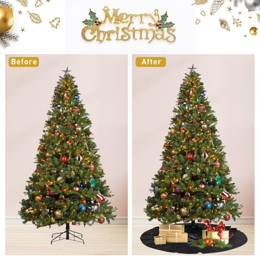 Eternal Beauty Christmas Tree Skirt, 70 Inch Black Halloween Sequin Tree Skirt Small Xmas Tree Skirt for Christmas Tree Decorations