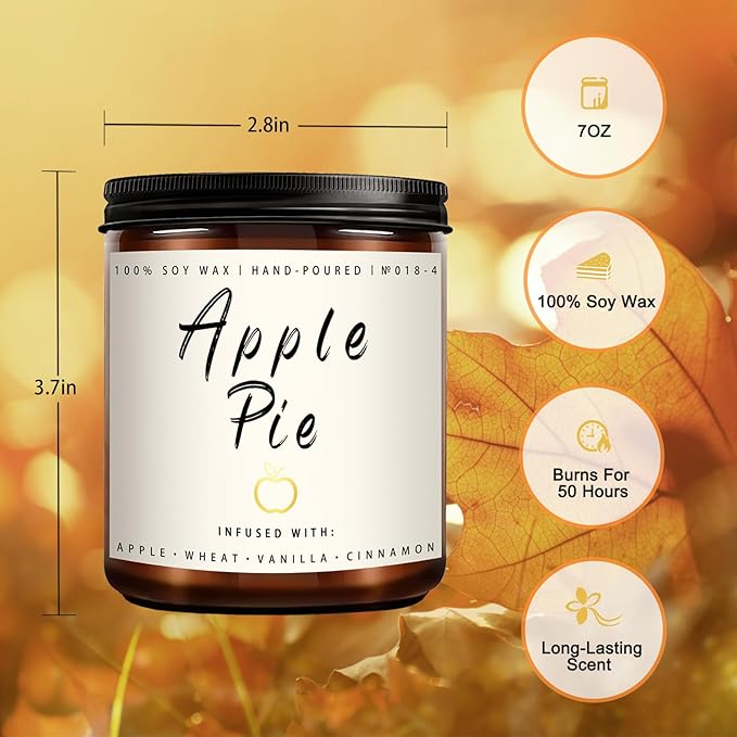 Fall Candles, Apple Pie Scented Candle for Home- Fall Scented Candles Gift Set for Women & Men, Autumn Aromatherapy Candle for Holiday, Thanksgiving, Cozy Home Décor,Long-Lasting Fragrance,7 oz