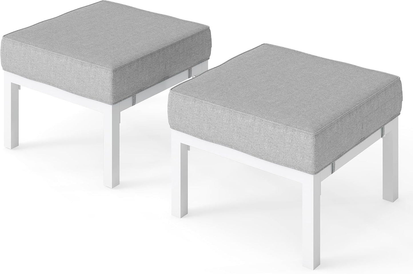 Solaste Outdoor Footstools Patio Ottoman Set of 2, Aluminum All-Weather Outdoor Footrest Seat with Removable Cushions, Patio Furniture Ottomans for Garden, Backyard, Poolside-White