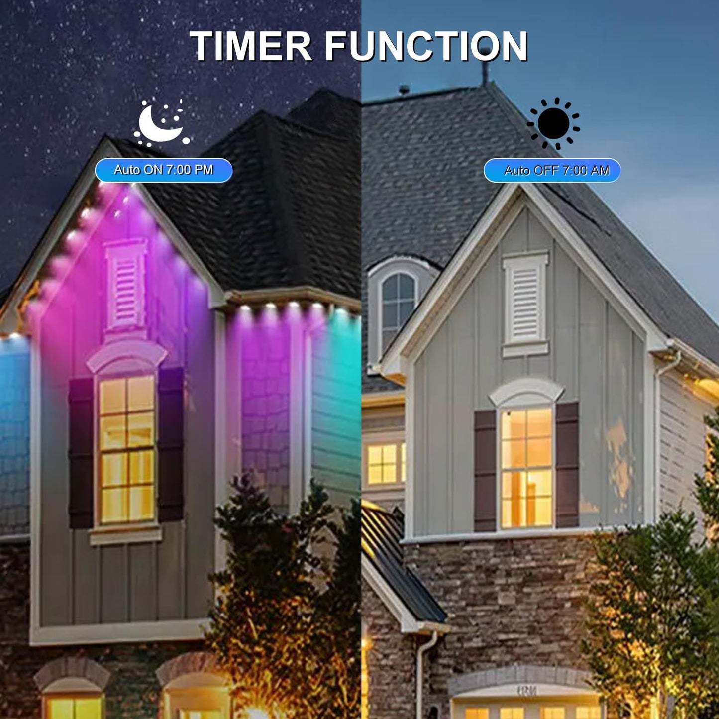Permanent Outdoor Lights,Intelligent RGB+IC Outdoor Lights with a Wide Range of Scene Modes, IP67 Waterproof, Patio, Eave, Outdoor Decorations,with App/Remote Control (50FT)