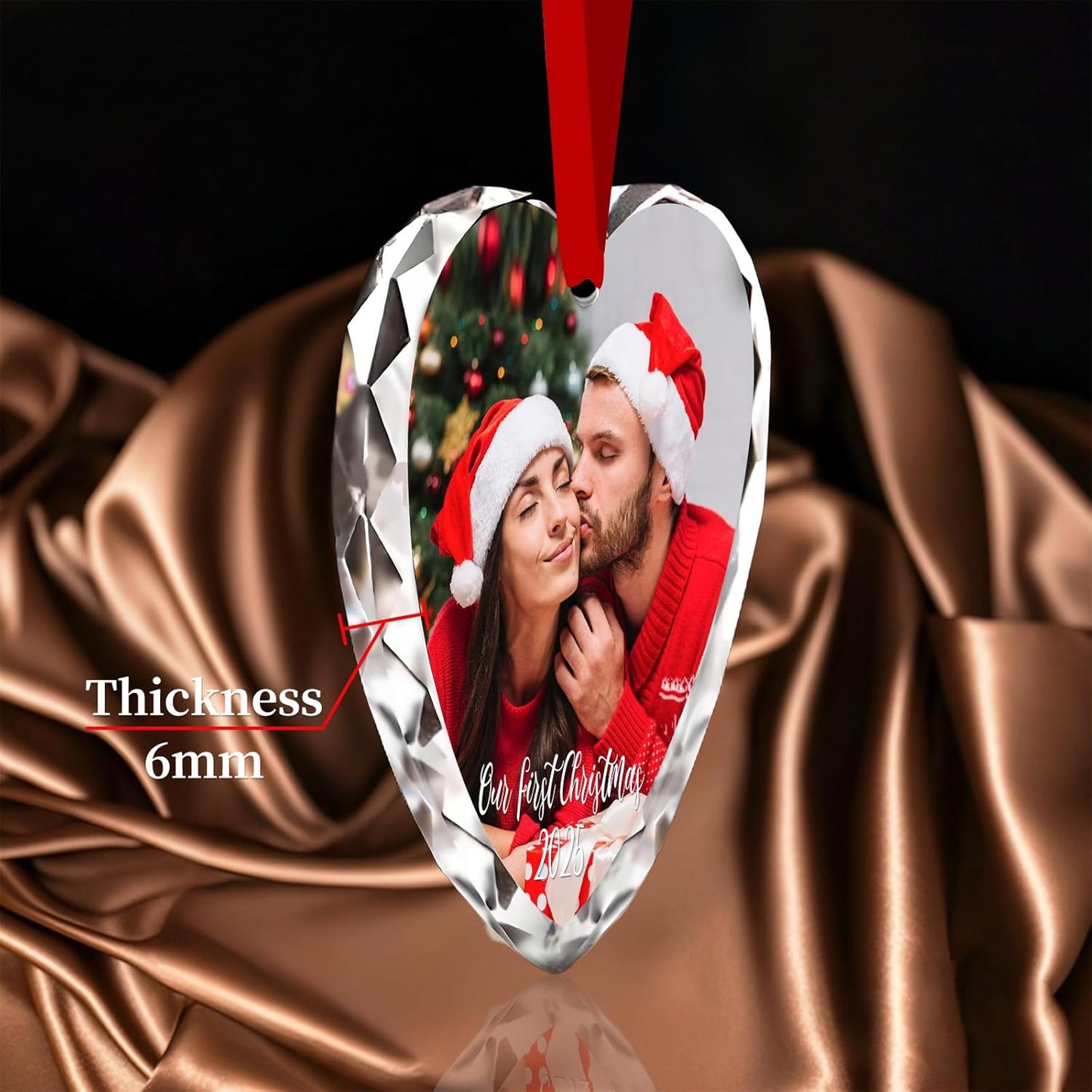 Personalized Christmas Ornaments 2025 with Photo & Text - Customized Crystal Glass Christmas Tree Decor Gifts for Family, Couples, Pets, Baby’s First Xmas – 6 Heart/Round Designs