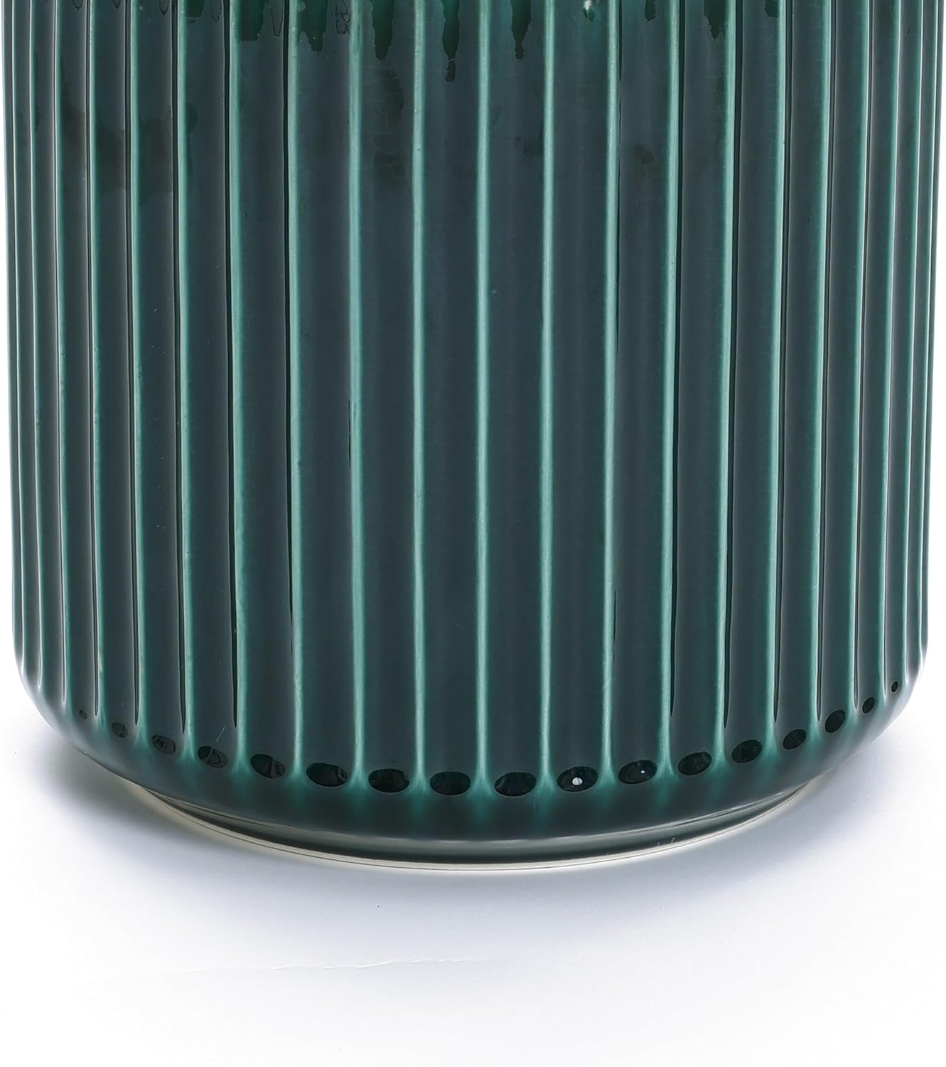 LuxenHome 11" Dia Jade Green Glazed Ceramic Planters, Large Outdoor Indoor Plant Pots with Drainage Hole and Rubber Plug, Modern Round Ribbed Flower Pots Planters for Home Garden Patio Office