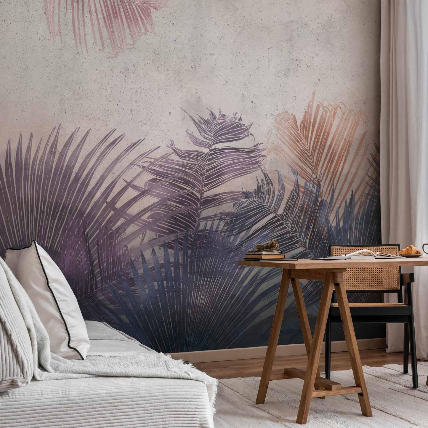 artgeist Wall Mural Jungle 193x138 in - XXL Peel and Stick Self-Adhesive Wallpaper Removable Large Sticker Foil Wall Decor Print Picture Image Design Leaves Botanical Nature Purple Grey b-A-0827-a-a
