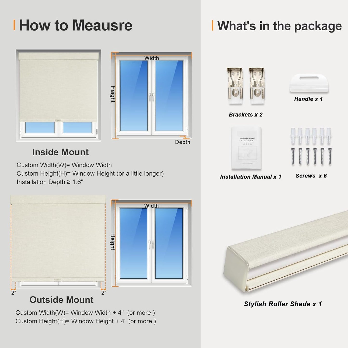 Persilux Blackout Shades for Windows Cordless Roller Blinds, Roller Windows Shades for Home with Fabric Attached Valance, UV Protections Easy Installation for Door/Office, Limestone(70" W x 56" H)