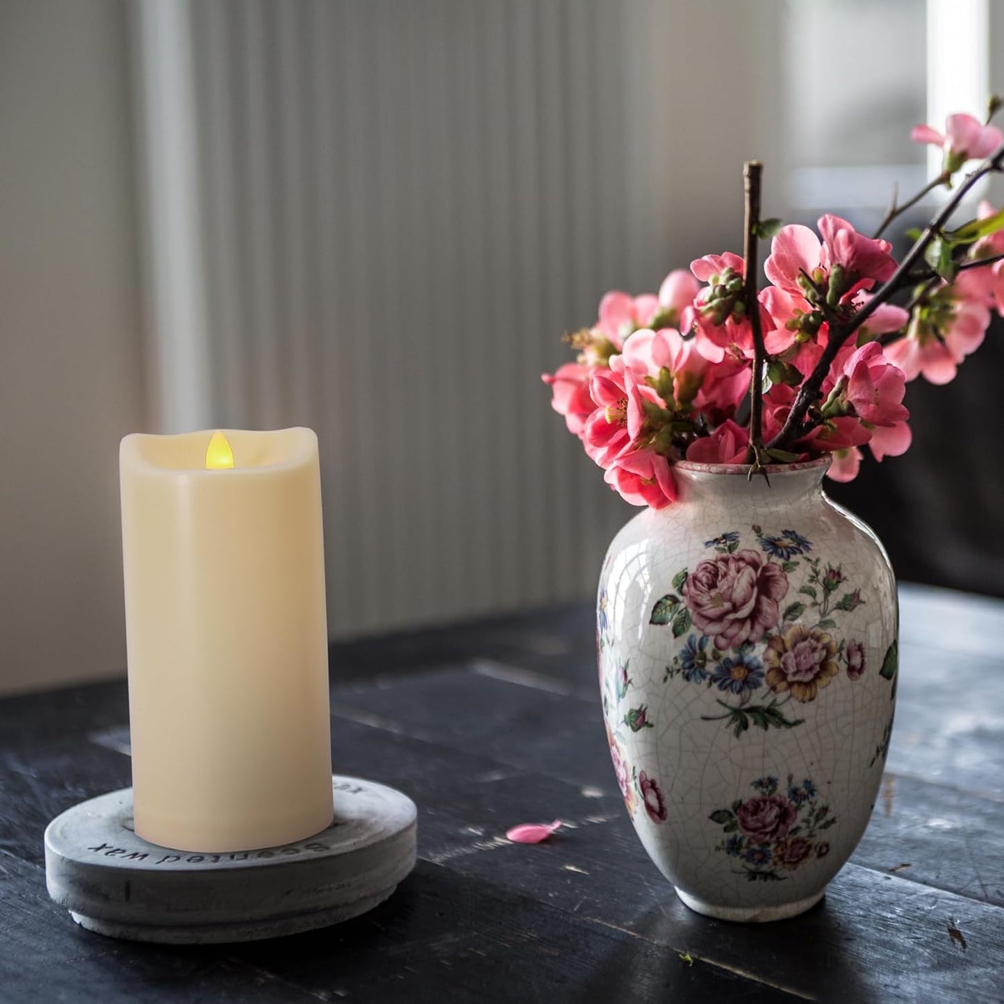 8" x 4" Outdoor Waterproof Flameless Candles with Remote and Timers, Large Pillar Battery Operated Flickering LED Candles for Lanterns, 1000 Hours, Ivory Plastic, Single