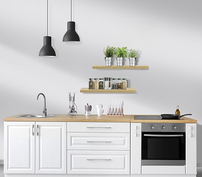 Sorbus Floating Shelves for Wall - 24" Bathroom Shelves, Wall Decor for Bedroom, Kitchen, Living Room, Home Decor & Book Storage - Mounted Floating Shelf with Invisible Brackets (Maple Wood, 3 Pack)