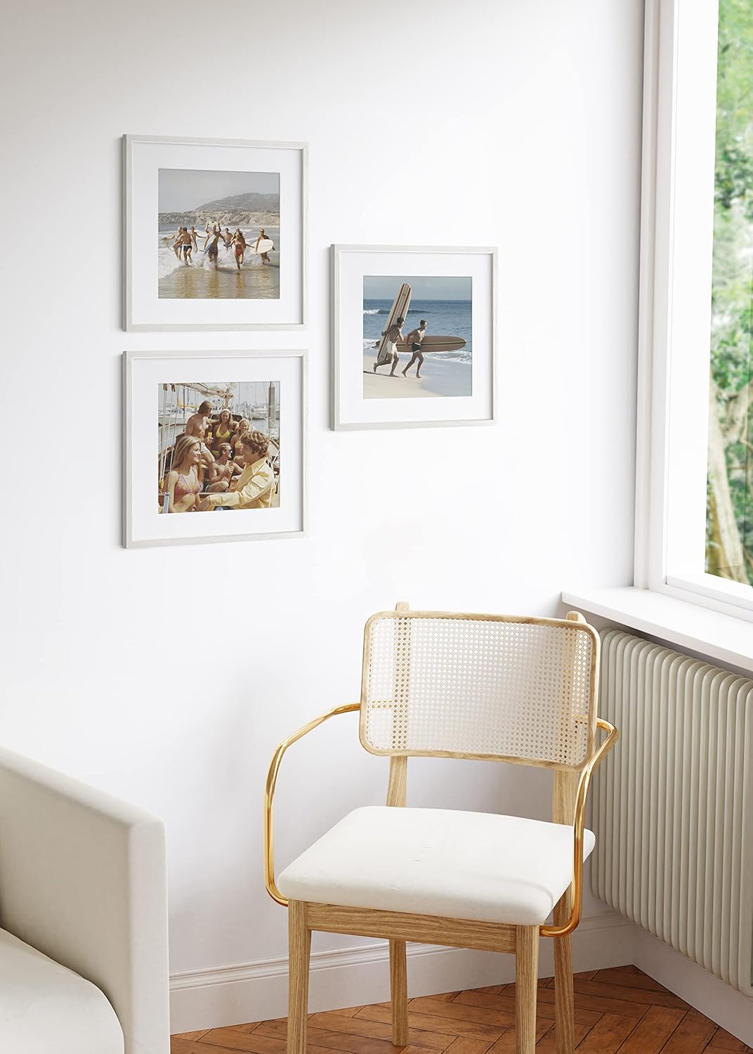 HAUS AND HUES Solid Oak Wood 16â€x16†Picture Frames Matted to 12â€x12†Set of 3-16x16 Square White-Poster Frames, Square Frames 16x16 for-Wall, White Wood Picture Frames, 16 x 16 Matted White Frames