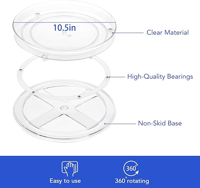URALFA 2-Pack Lazy Susan Cabinet Organizer, Plastic Rotating Round Lazy Susan Turntable for Cabinet, Pantry, Countertop, Table, Fridge, 10.5 Inch