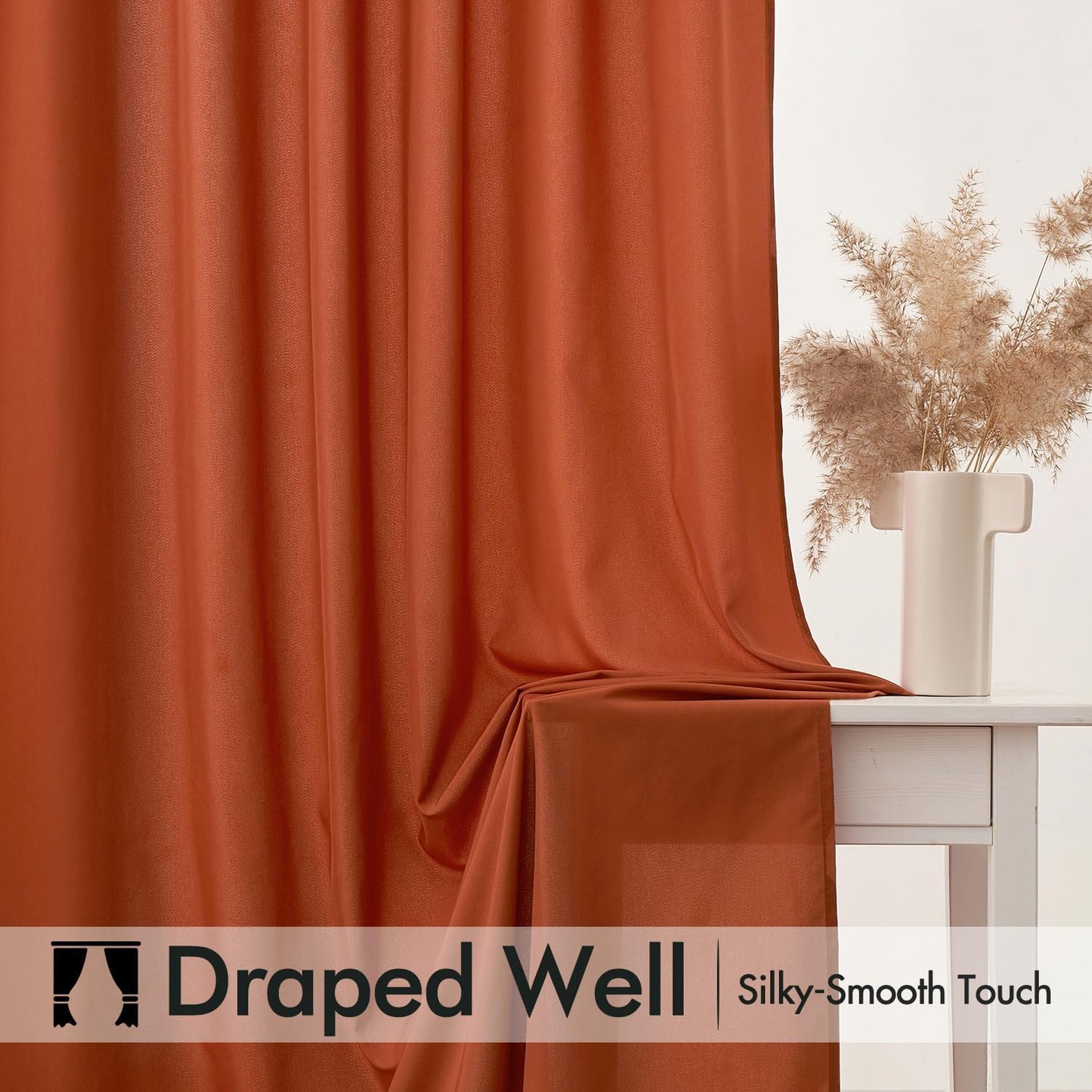 MIULEE Burnt Orange Privacy Sheer Curtains That Let Light in 90 Inches Long Non-See-Through Semi Sheer Curtain Light Filtering Window Curtains Drapes for Living Room Bedroom 2 Panels Set 42 X 90