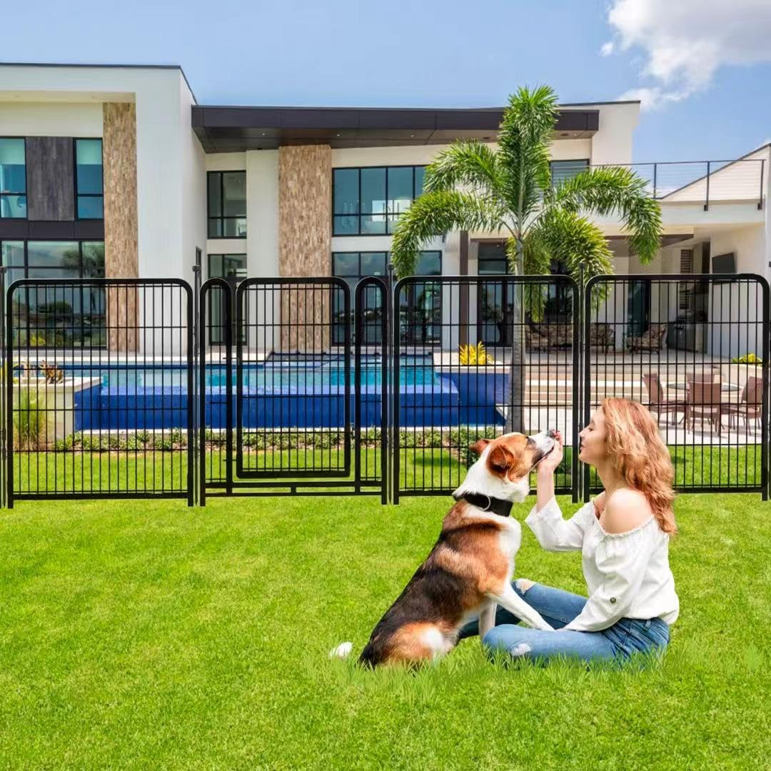 10 Panels Dog Fence Outdoor for Yard, 56 in(H) X22.1 Ft(L) Gate 17.7 Inches Wide with Low Sills, Tall Garden Fence with Gate,Heavy Duty Temporary Fencing for Dogs