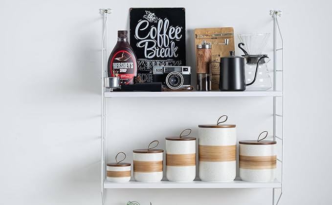 Small Ceramic Jar with Lid, Coffee Container Canister Kitchen Food Storage Jars for Spice Sugar Tea Bag, Stackable Decorative Jars for Countertop, White & 5oz