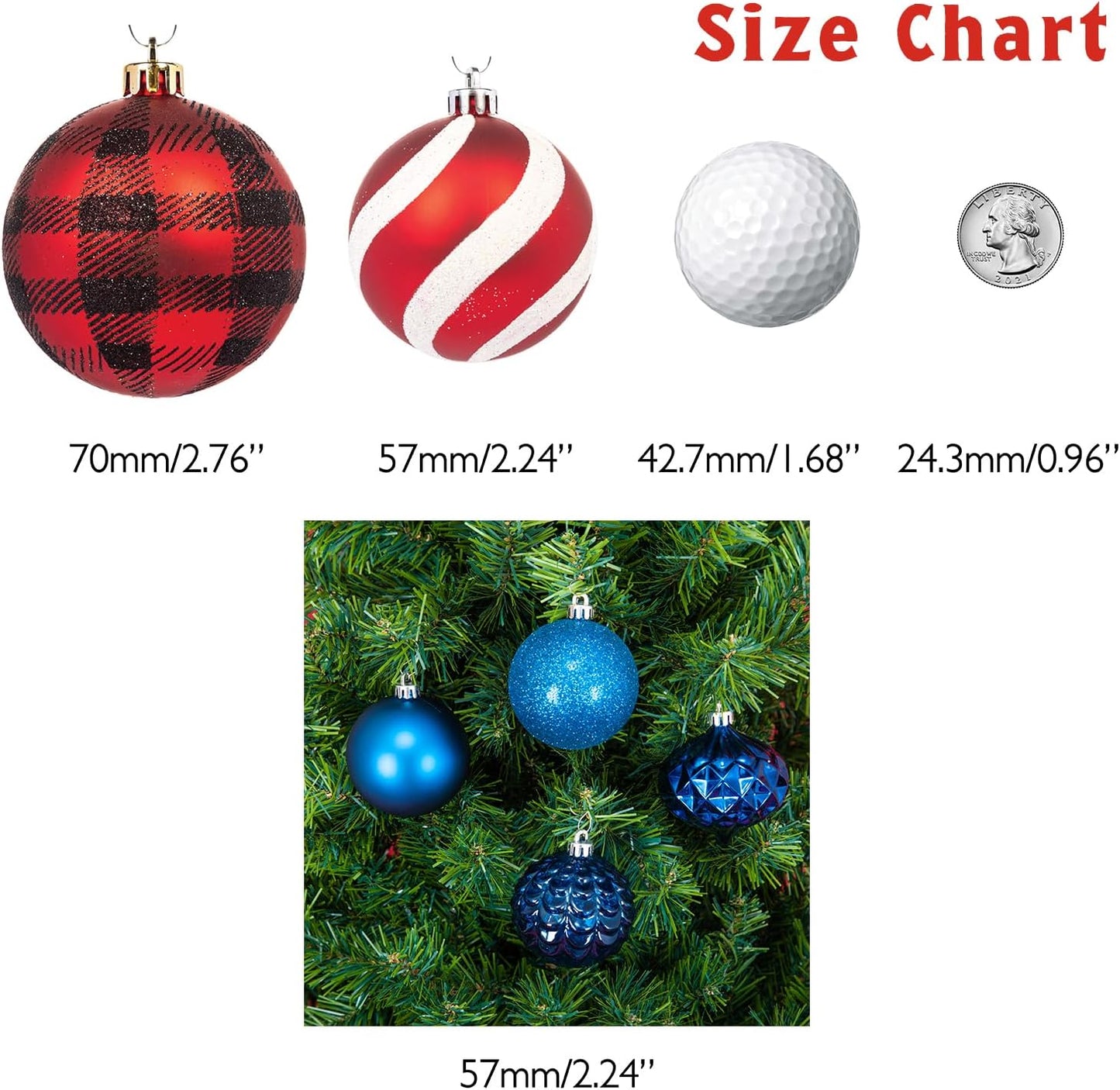 Every Day is Christmas Ornaments, Shatterproof Christmas Tree Ornament Set, Christmas Balls Decoration 50 Count (2.24"/57mm, Royal Blue)