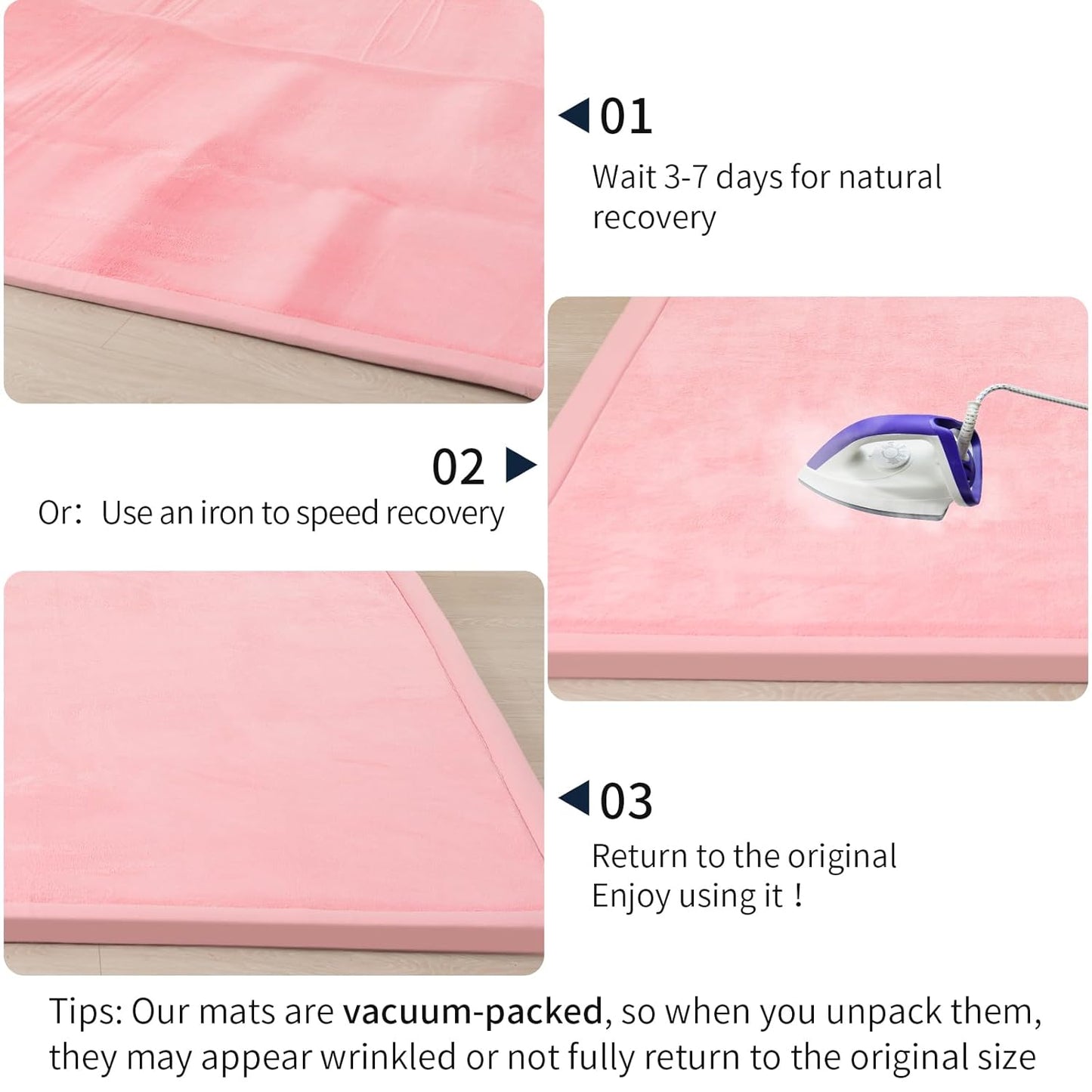 ACOMOPACK Baby Play Mat for Floor 1.3" Thick Memory Foam Play Mat 79"×118" Tummy Time Crawling with Non-Slip Bottom for Living Room,Nursery,Soft Velvet Playpen Mats for Kids,Infants(Pink)