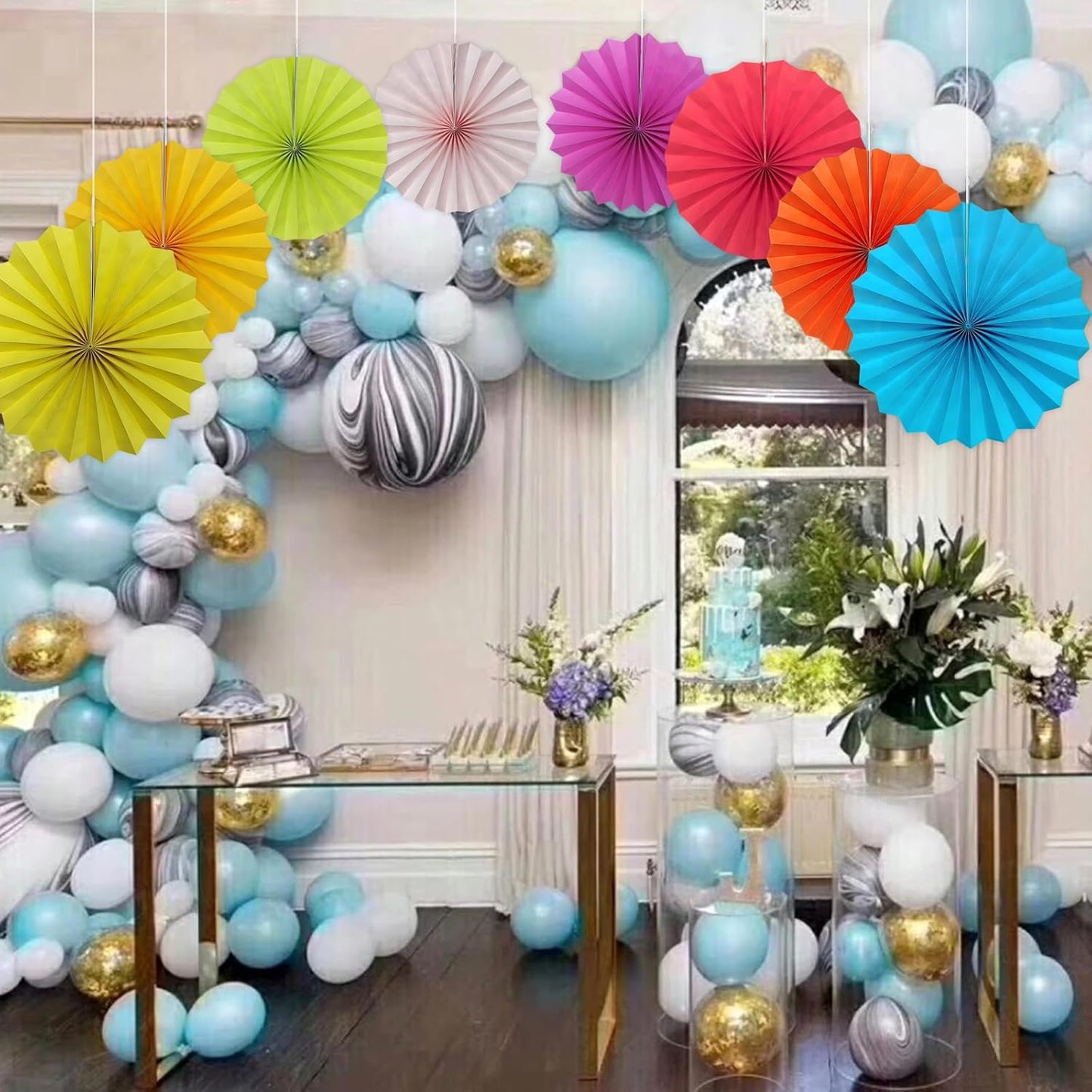 Green Graduation Party Decor,Tropical Party Decorations,Emerald Green Party Decorations,Hawaiian Themed Party Decorations,12in Hanging Paper Fans 30 Color DIY Set (Clear Green)