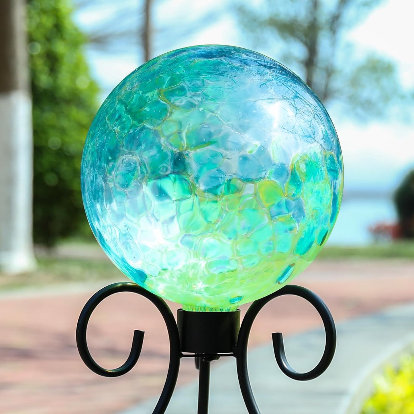 VCUTEKA Gazing Ball, Glass Gazing Balls Sphere for Garden Lawn Outdoor Ornament Yard Decorative, Blue Swirl, 10"