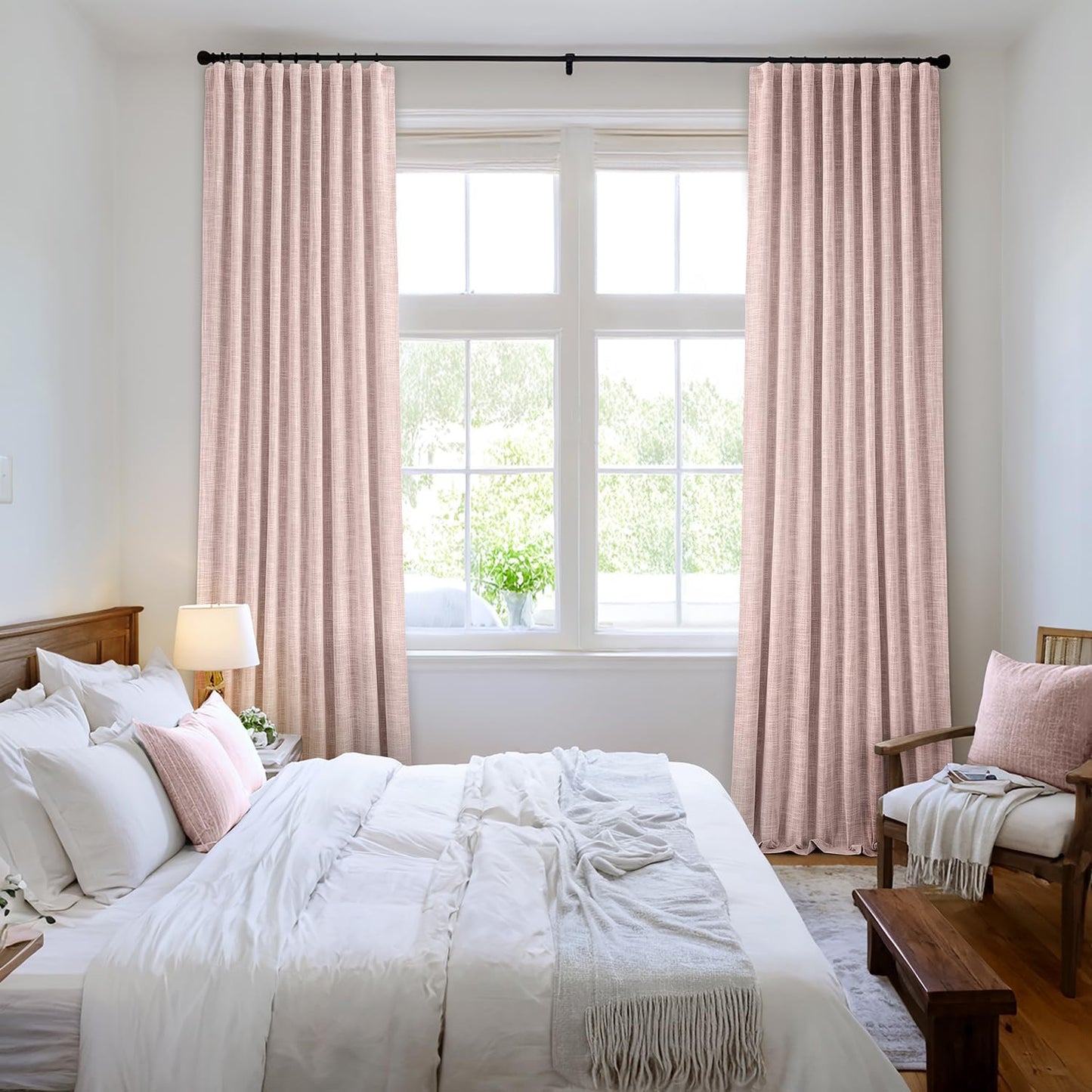 MIULEE Baby Pink 100% Blackout Linen Curtain 120 Inch 2 Panel Set Double Sided No Coating Pinch Pleated Back Tab Black out 10 FT Extra Long Thermal Insulated Bedroom Living Room Darkening Window Drape