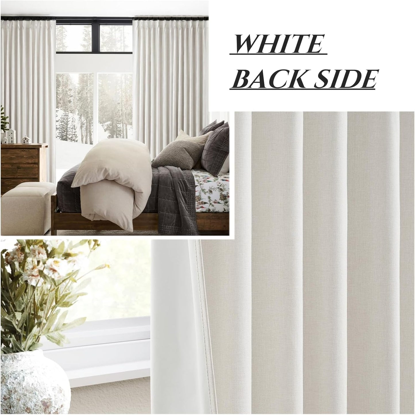 Living Room Darkening Curtains 72 Inches Long, Linen Blackout 6 ft Length 2 Panels Set Cute Black Out Window Drapes for Bedroom Insulated Thermal Curtain for Summer Heat Cream White (Pinch Pleated)