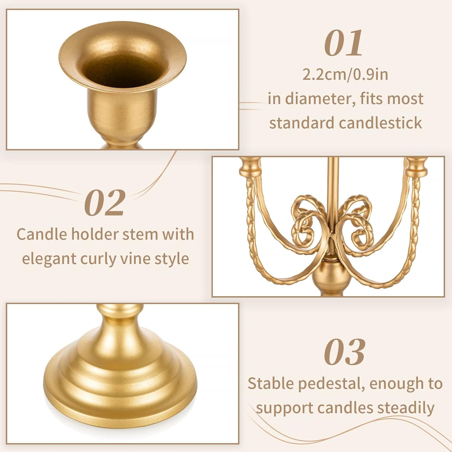 Sziqiqi Candelabra Candle Holder Gold Set of 2-5-stem Metal Candlestick Holders for Taper Candles for Centerpieces Table Wedding Birthday Fireplace Christmas Decor