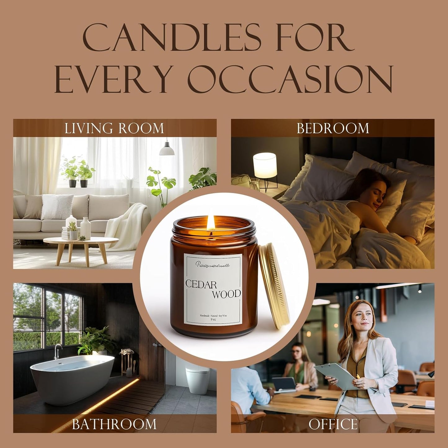 Cedar Wood Candles for Home Scented, Natural Soy Aromatherapy Non Toxic Candles with Long Lasting Fragrance & Clean Burn, Luxury Jar Candle Gifts for Women, Men, Home Decoration 9oz