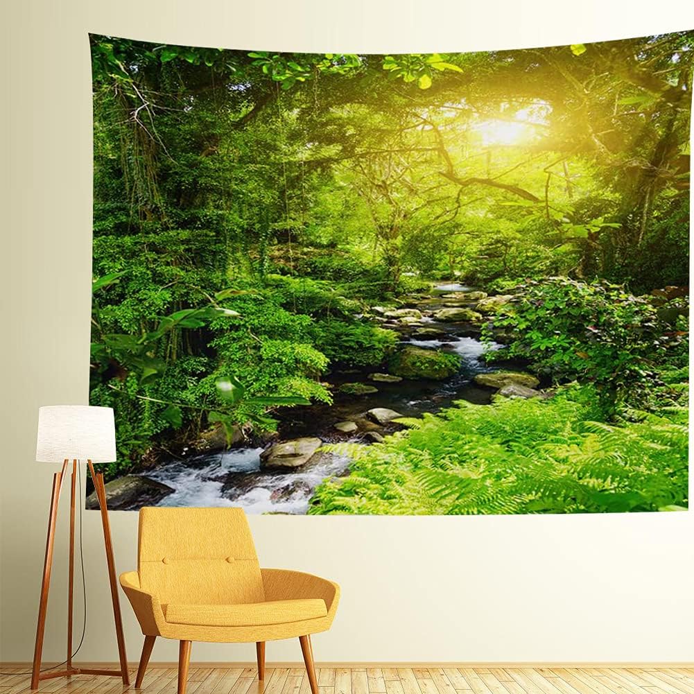 Llamazing Forest Creek Landscape Tapestry - Home Decor for Living Room and Bedroom - Magic Curtain (90.5''L70.8''W)