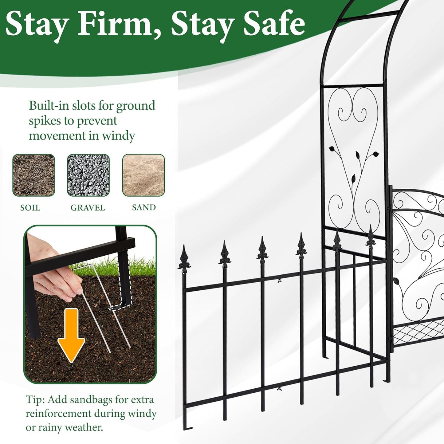 VINGLI Garden Arbor Arch, Wedding Arch Archway for Ceremony Party, Trellis for Plant Climbing, Christmas Decorations Pergola for Backyard, Lawn, Patio, Yard (Arbor with Gate and Fence)