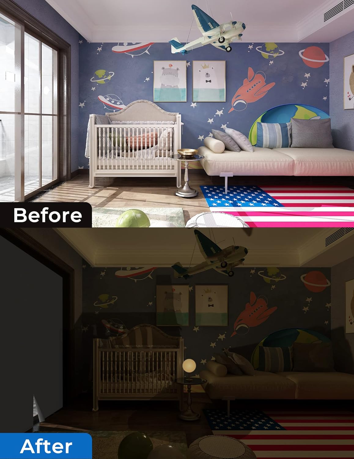 Sumobaby Blackout Curtains for Bedroom 114"x57" Portable No Drill Blinds for Windows with Heat-Resistant Magic Tapes,100% Black Out Window Cover Easy to Cut Fit for Home Cinema,Dorm Room,Nursery|White