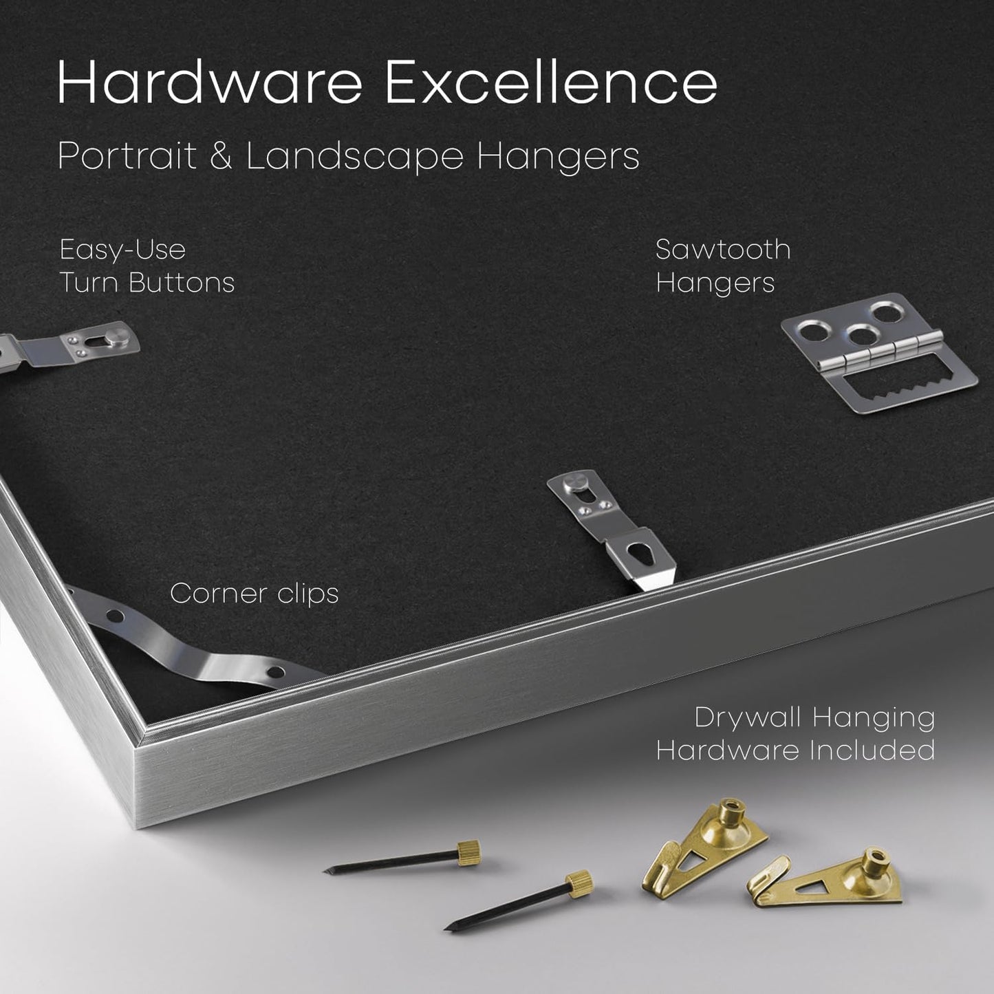 Homeforia 16 x 20 Picture Frame Silver, High End Metal 16 x 20 Frames with Mat 11 by 14 Photo, 16x20 Silver Poster Frame Matted to 11x14 Print, 20x16 Hanging Frames, Tempered Glass, Wall Kit, Set of 1