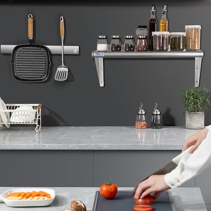 HARDURA Stainless Steel Shelf 12" x 36", 230lb Commercial Shelves Wall Mount Metal Shelving with Backsplash and Brackets for Kitchen, Restaurant, Laundry Room and Home