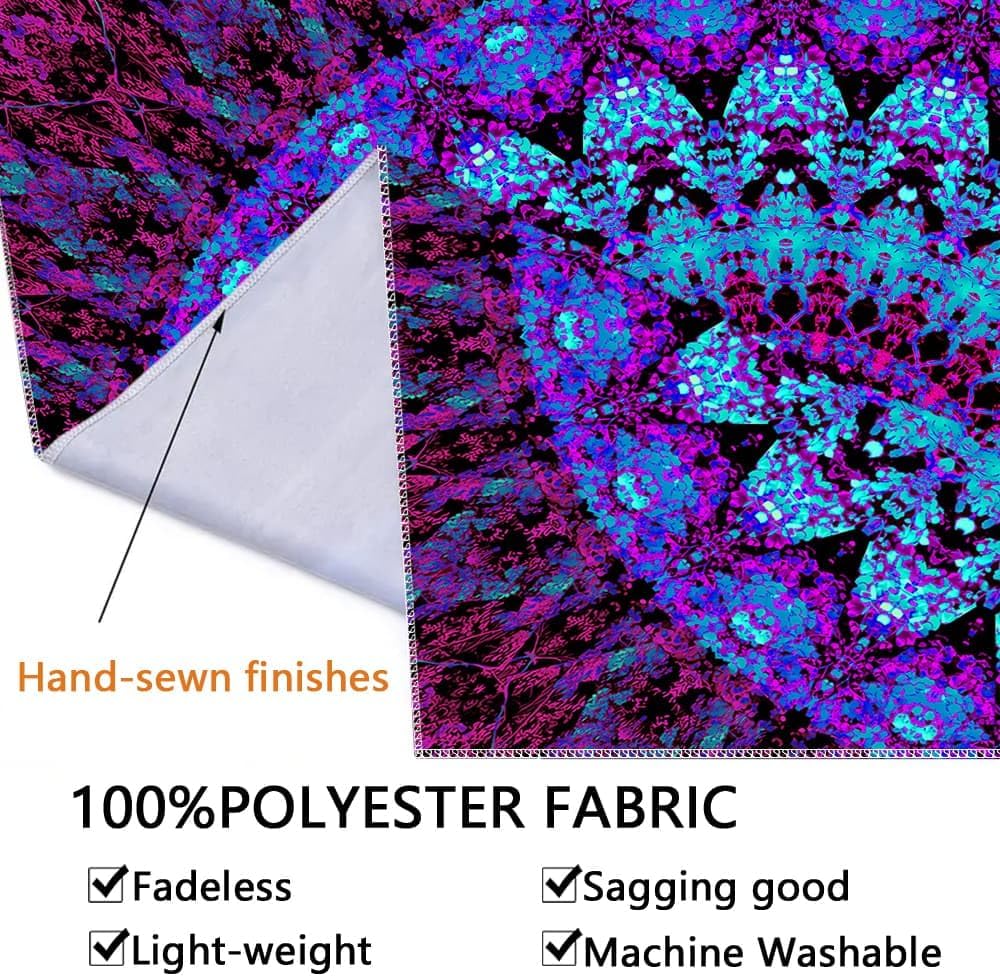 Blacklight Mandala Boho Tapestry, Black Light Bohemian Hippie Poster for Adults and Teens, UV Reactive Aesthetic Wall Art Decor for Bedroom (90 x 70 Inches)