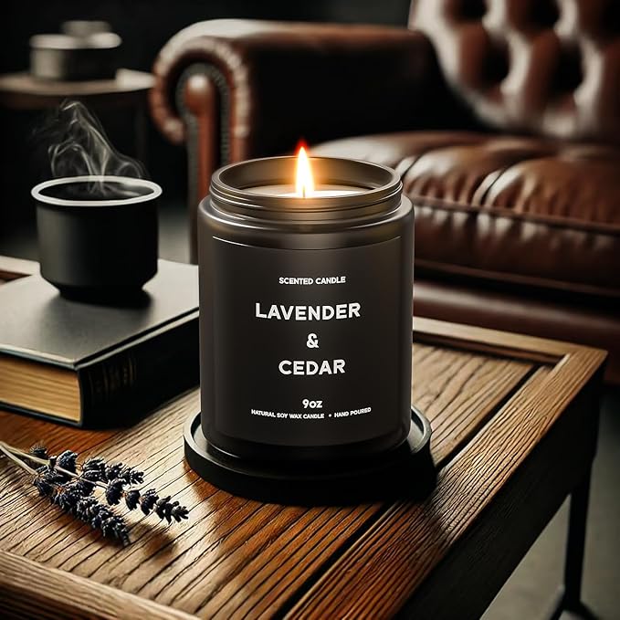 Lavender&Cedar Candle, 9oz Scented Candle for Men, Scented Candles for Home, Soy Candle Gifts for Men, Personalized Blessing Minimalist Men's Scented Candle