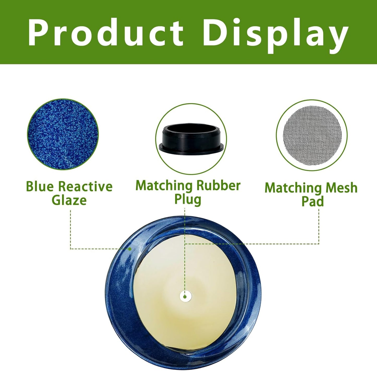 Bonsai Tree Pot 13 Inch - Ceramic Succulent Pots Large Bonsai Planter for Indoor Outdoor Plants Decorative Plant Pot with Drainage Hole Flower Pot for House Garden Room Home Decor Blue